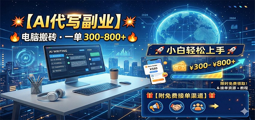 AI代写副业，电脑搬砖，一单300-800+，小白轻松上手，附免费接单渠道-翌晨科技网