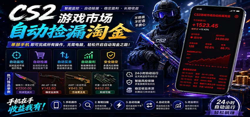CSGO挂机捡漏项目通过利用游戏饰品交易机制，结合薄凉软件辅助捡漏，实现盈利-翌晨科技网