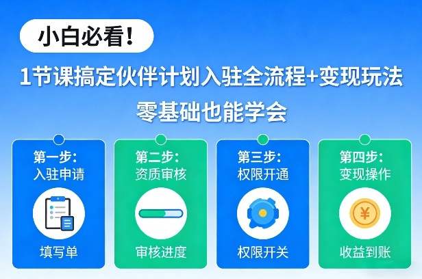 小白必看!1节课搞定伙伴计划入驻全流程+变现玩法,零基础也能学会-翌晨科技网