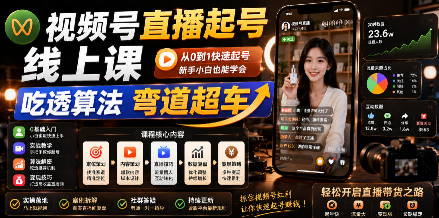 视频号直播起号线上课，吃透算法弯道超车（2026年6月）-翌晨科技网