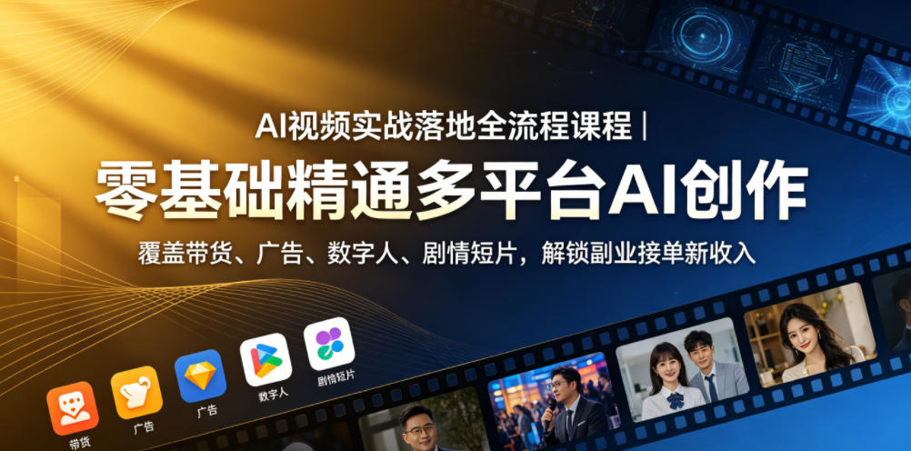 AI视频实战落地全流程课程｜零基础精通多平台AI创作，覆盖带货、广告、数字人、剧情短片，解锁副业接单新收入-翌晨科技网
