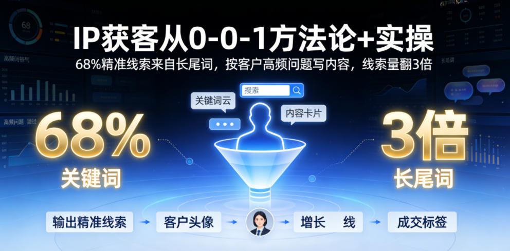 IP获客从0-1方法论+实操，68%精准线索来自长尾词，按客户高频问题写内容，线索量翻3倍-翌晨科技网