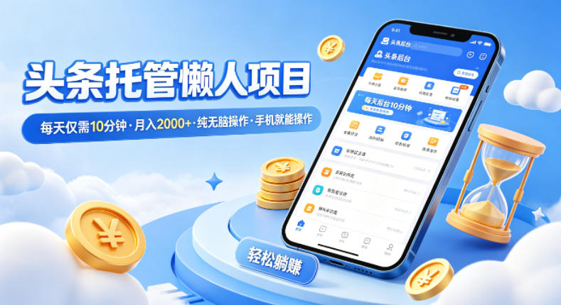 头条托管懒人项目，每天仅需10分钟，月入2000+，纯无脑操作，手机就能操作【揭秘】-翌晨科技网