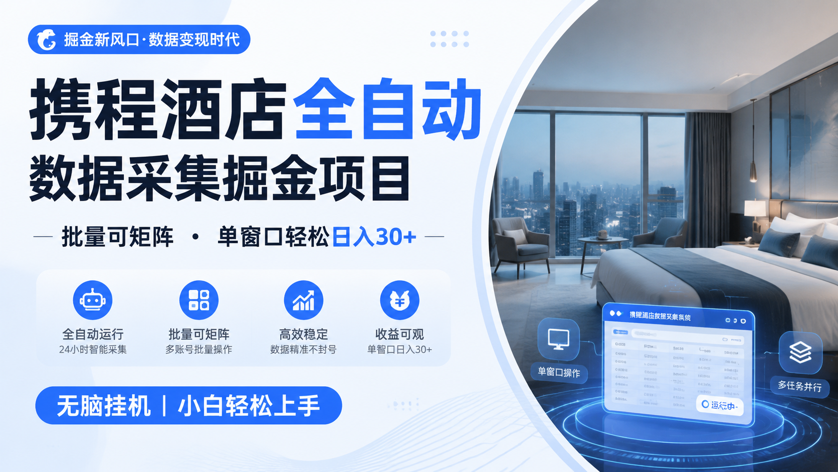 携程酒店全自动数据采集掘金 批量可矩阵 单窗口轻松日入30+-翌晨科技网