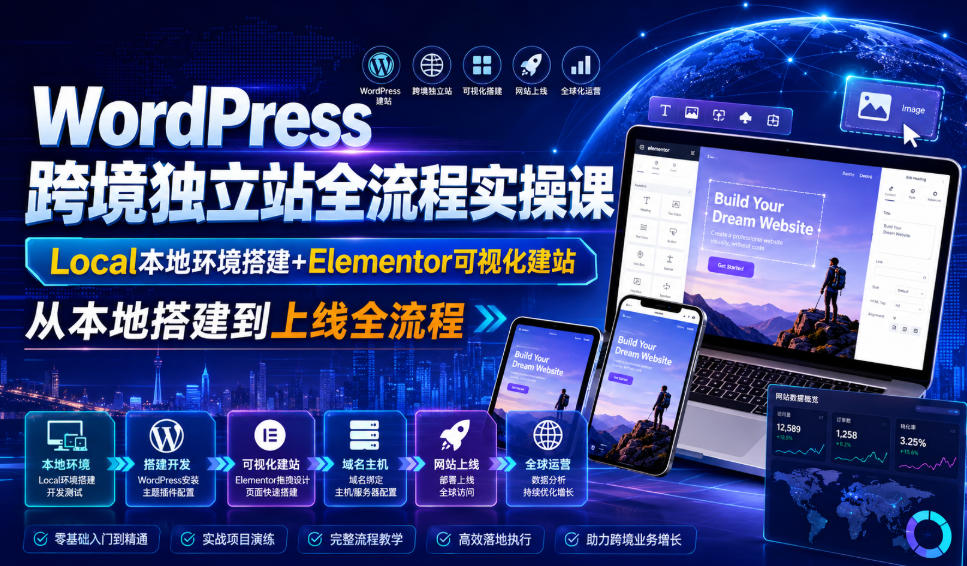 WordPress跨境独立站全流程实操课｜Local本地环境搭建+Elementor可视化建站，从本地搭建到上线全流程-翌晨科技网