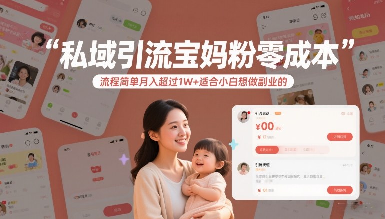 私域引流宝妈粉零成本流程简单月入超过1W+适合小白想做副业的-翌晨科技网