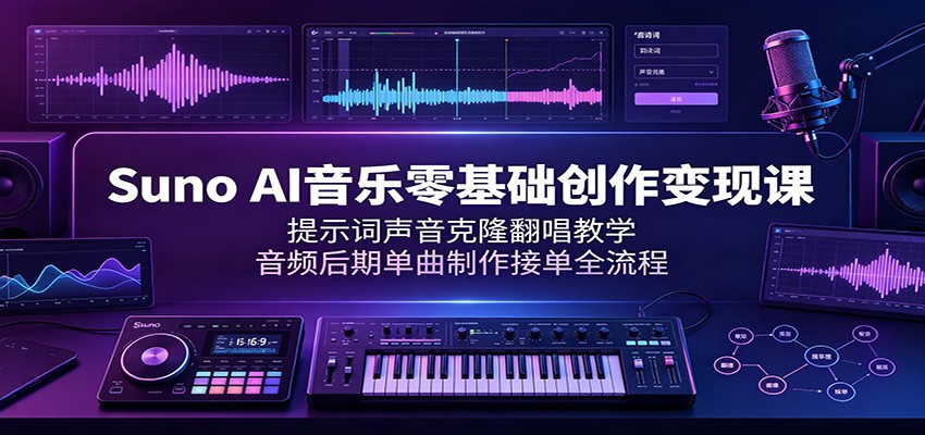 Suno AI音乐零基础创作变现课：提示词声音克隆翻唱教学，音频后期单曲制作接单全流程-翌晨科技网