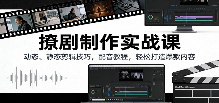 撩剧制作实战课：动态、静态剪辑技巧，配音教程，轻松打造爆款内容-翌晨科技网