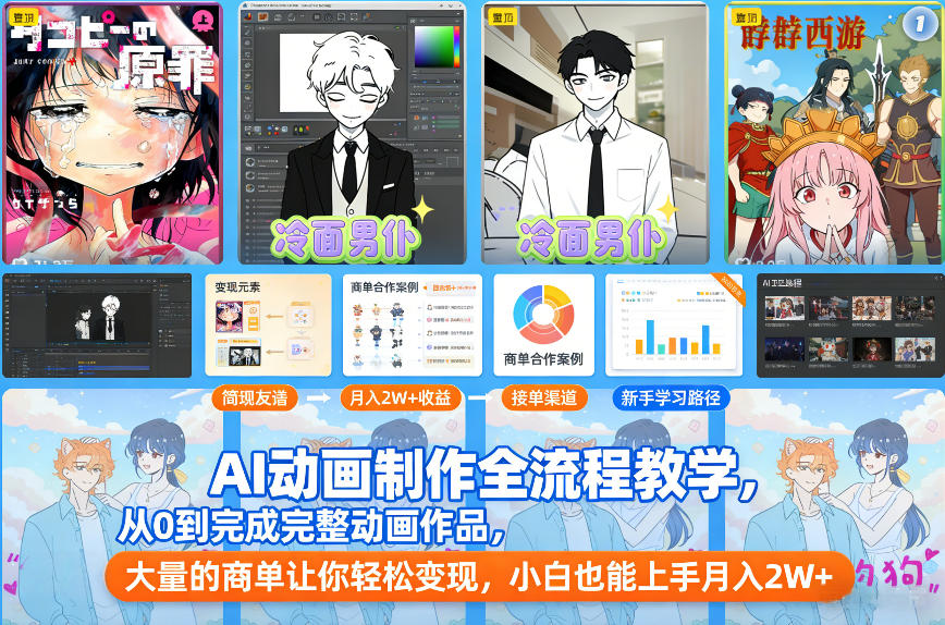 AI动画制作全流程教学，从0到完成完整动画作品，大量的商单让你轻松变现，小白也能上手月入2W+-翌晨科技网