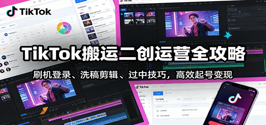 TikTok搬运二创运营全攻略：刷机登录、洗稿剪辑 、过中技巧，高效起号变现-翌晨科技网