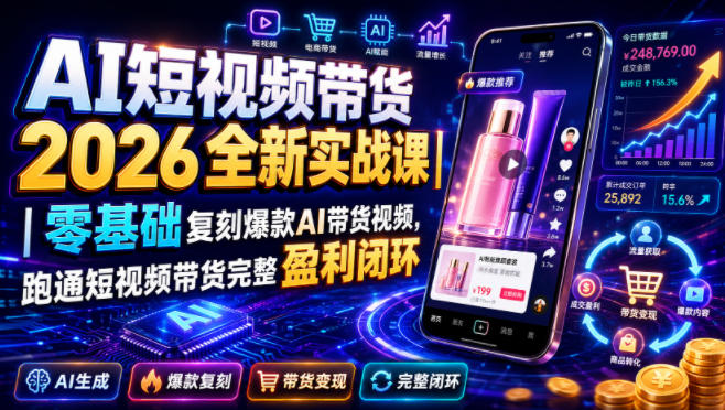 AI短视频带货2026全新实战课｜零基础复刻爆款AI带货视频，跑通短视频带货完整盈利闭环-翌晨科技网