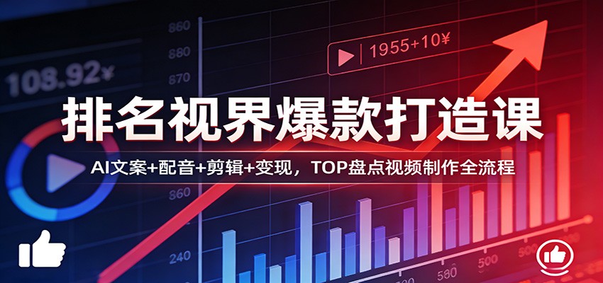 排名视界爆款打造课：AI文案+配音+剪辑+变现，TOP盘点视频制作全流程-翌晨科技网