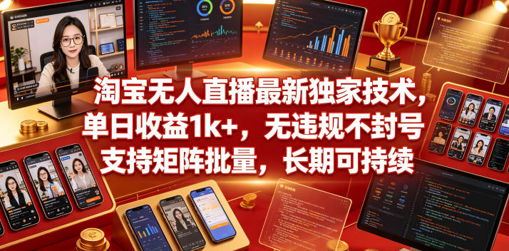 淘宝无人直播最新独家技术，单日收益1k+，无违规不封号，支持矩阵批量，长期可持续【揭秘】-翌晨科技网