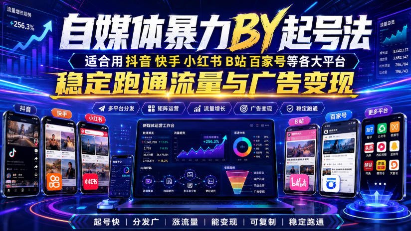 自媒体暴力搬运起号法，适合用抖音快手小红书B站百家号等各大平台，稳定跑通流量与广告变现-翌晨科技网