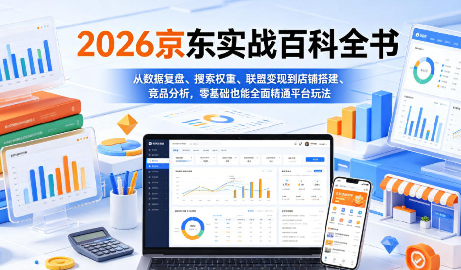 2026京东实战百科全书，从数据复盘、搜索权重、联盟变现到店铺搭建、竞品分析，零基础也能全面精通平台玩法-翌晨科技网