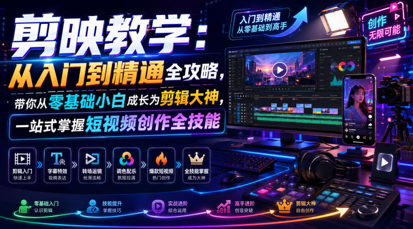 剪映教学：从入门到精通全攻略，带你从零基础小白成长为剪辑大神，一站式掌握短视频创作全技能-翌晨科技网
