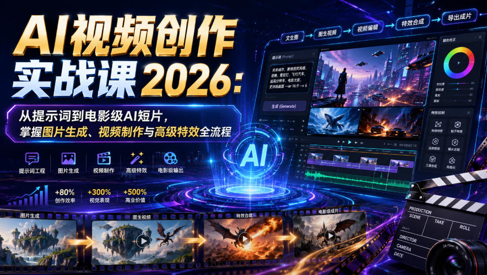 AI视频创作实战课2026：从提示词到电影级AI短片，掌握图片生成、视频制作与高级特效全流程-翌晨科技网