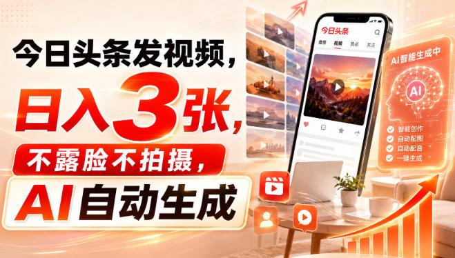 今日头条发视频,日入3张,不露脸不拍摄,AI自动生成-翌晨科技网