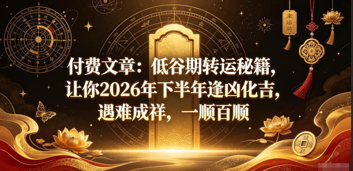 付费文章：低谷期转运秘籍，让你2026年下半年逢凶化吉，遇难成祥，一顺百顺-翌晨科技网