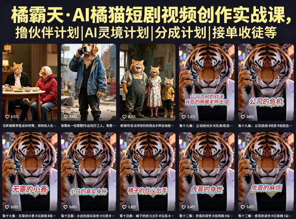 橘霸天·AI橘猫短剧视频创作实战课，撸伙伴计划|AI灵境计划|分成计划|接单收徒等-翌晨科技网