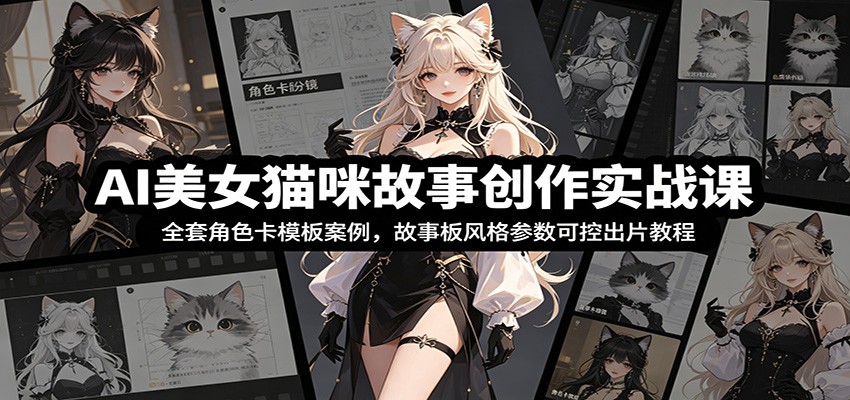AI美女猫咪故事创作实战课：全套角色卡模板案例，故事板风格参数可控出片教程-翌晨科技网
