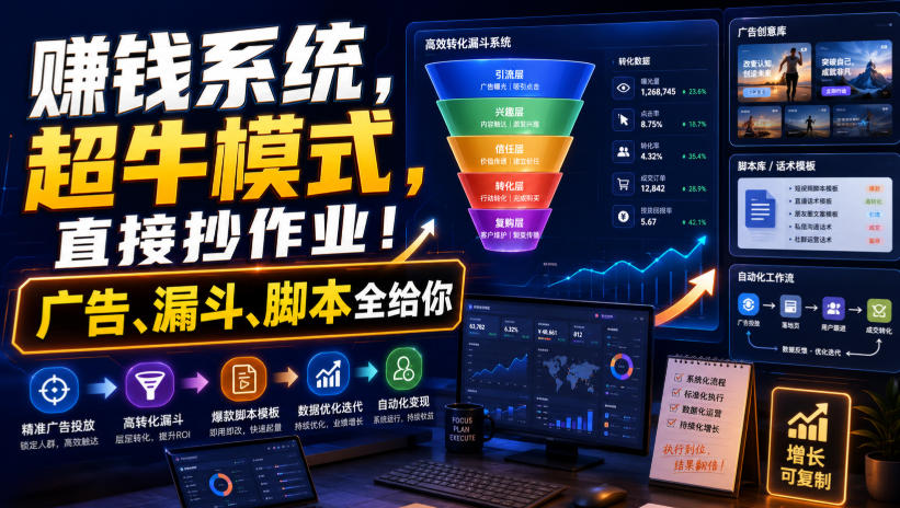 賺钱系统，超牛模式，直接抄作业！广告、漏斗、脚本全给你【原创双语字幕】-翌晨科技网