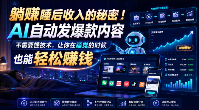 躺賺睡后收入的秘密！AI自动发爆款内容，不需要懂技术，让你在睡觉的时候也能轻松賺钱【原创双语字幕】-翌晨科技网