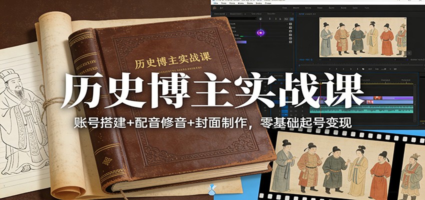 历史博主实战课：账号搭建+配音修音+封面制作，零基础起号变现-翌晨科技网