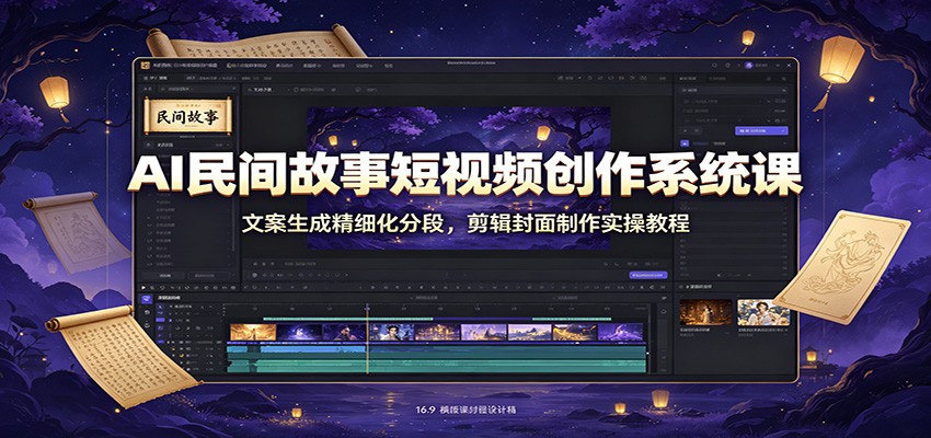 AI民间故事短视频创作系统课：文案生成精细化分段，剪辑封面制作实操教程-翌晨科技网