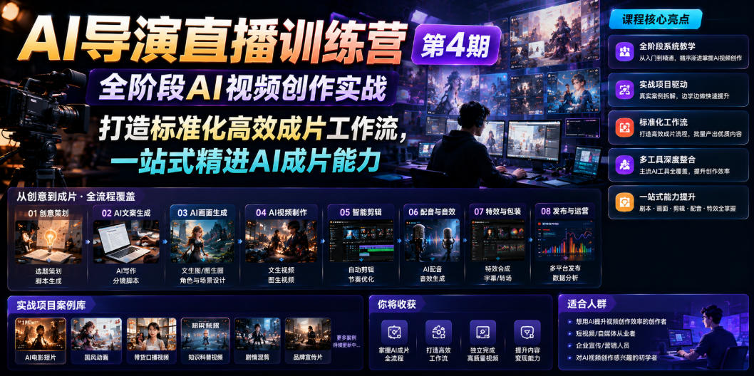 AI导演直播训练营第4期｜全阶段AI视频创作实战，打造标准化高效成片工作流，一站式精进AI成片能力-翌晨科技网