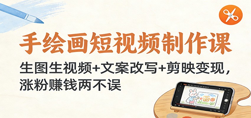 手绘画短视频制作课：生图生视频+文案改写+剪映变现，涨粉赚钱两不误-翌晨科技网