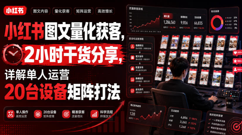 小红书图文量化获客，2小时干货分享，详解单人运营20台设备矩阵打法-翌晨科技网