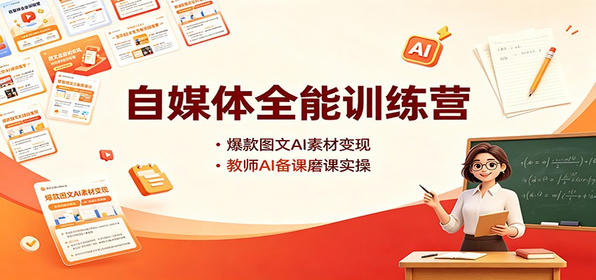 自媒体全能训练营：爆款图文AI素材变现，教师AI备课磨课实操-翌晨科技网