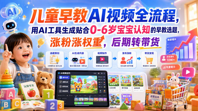 儿童早教AI视频全流程，用AI工具生成贴合0-6岁宝宝认知的早教选题，涨粉涨权重，后期转带货-翌晨科技网