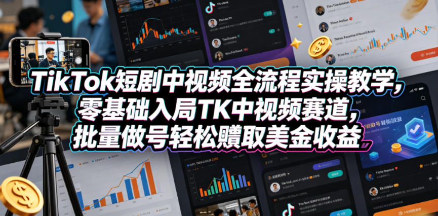 TikTok短剧中视频全流程实操教学，零基础入局TK中视频赛道，批量做号轻松賺取美金收益-翌晨科技网