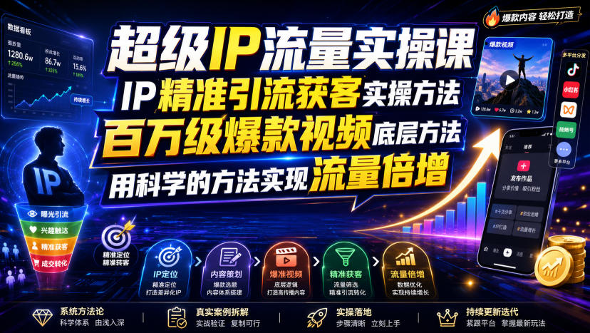 超级IP流量实操课，IP精准引流获客实操方法，百万级爆款视频底层方法，用科学的方法实现流量倍增-翌晨科技网