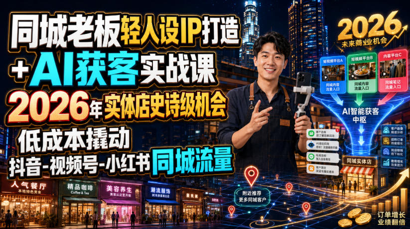 同城老板轻人设IP打造+AI获客实战课，2026年实体店史诗级机会，低成本撬动抖音-视频号-小红书同城流量-翌晨科技网
