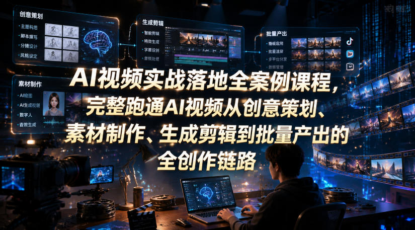 AI视频实战落地全案例课程，完整跑通AI视频从创意策划、素材制作、生成剪辑到批量产出的全创作链路-翌晨科技网