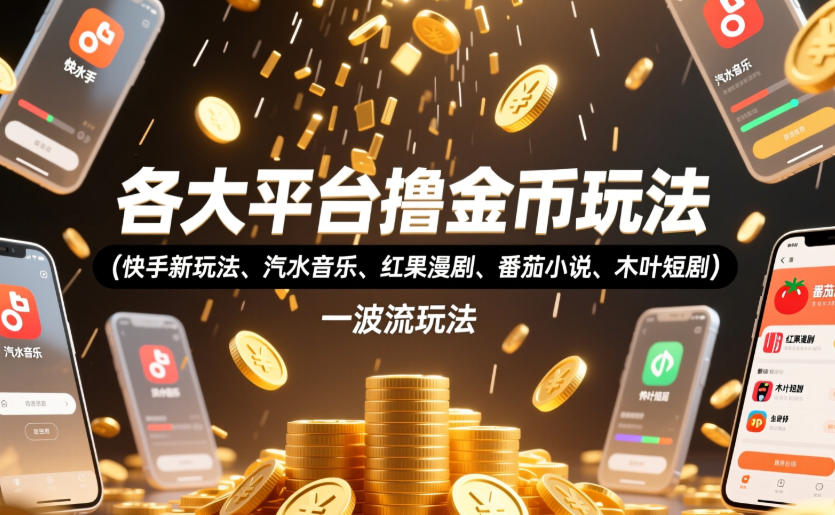 各大平台撸金币玩法（快手新玩法、汽水音乐、红果漫剧、番茄小说、木叶短剧），一波流玩法（收费398元的教程）-翌晨科技网