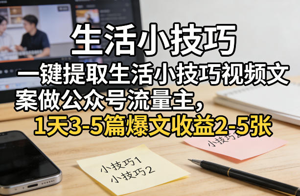 一键提取生活小技巧视频文案做公众号流量主，1天3-5篇爆文收益2-5张-翌晨科技网