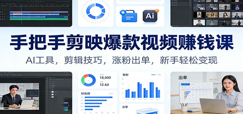 手把手剪映爆款视频赚钱课：AI工具，剪辑技巧，涨粉出单，新手轻松变现-翌晨科技网