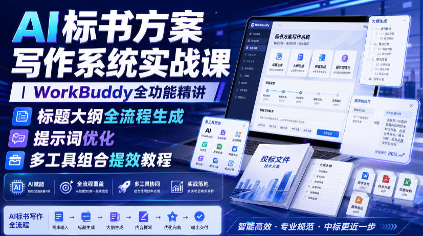 AI标书方案写作系统实战课｜WorkBuddy全功能精讲・标题大纲全流程生成・提示词优化・多工具组合提效教程-翌晨科技网