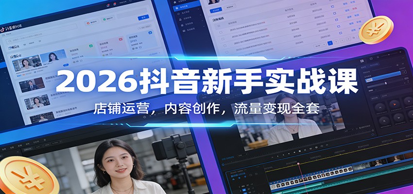 2026抖音新手实战课：店铺运营，内容创作，流量变现全套-翌晨科技网