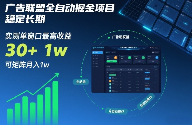 广告联盟全自动掘金项目，稳定长期，实测单窗口最高收益30+，可矩阵月入1w+【揭秘】-翌晨科技网