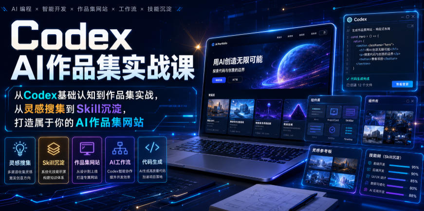 Codex AI作品集实战课，从Codex基础认知到作品集实战，从灵感搜集到Skill沉淀，打造属于你的AI作品集网站-翌晨科技网