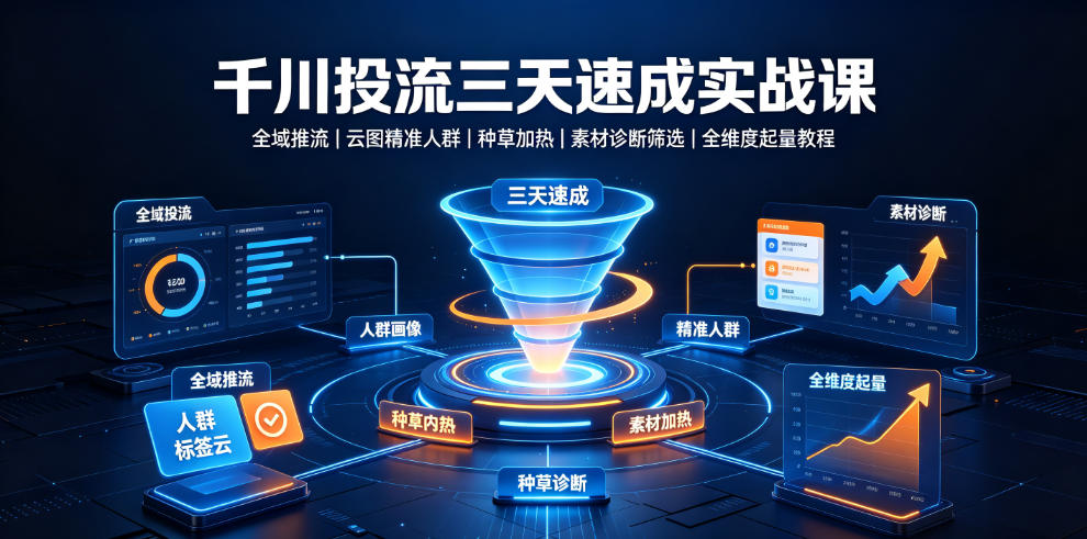 千川投流三天速成实战课｜全域推流、云图精准人群、种草加热、素材诊断筛选全维度起量教程-翌晨科技网