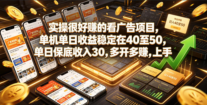 实操很好賺的看广告项目，单机单日收益稳定在40至50，单日保底收入30，多开多賺，上手就能变现【揭秘】-翌晨科技网