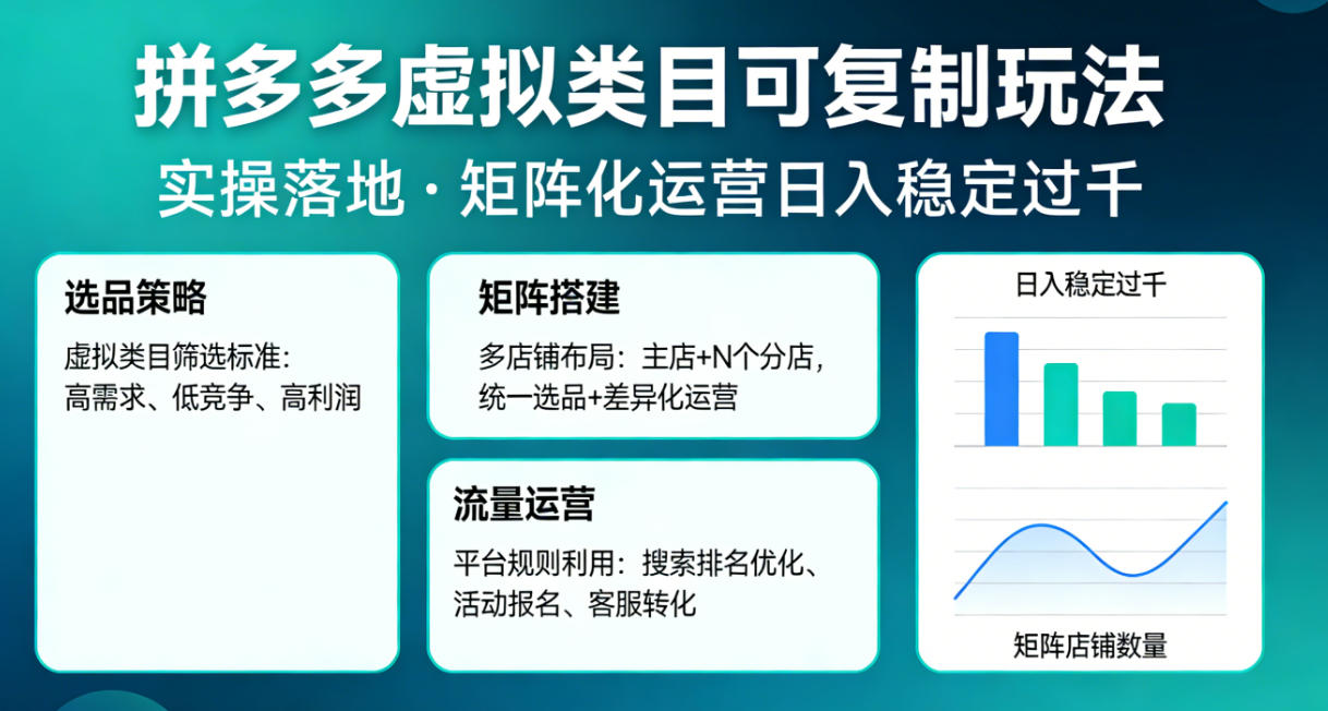 拼多多虚拟类目可复制玩法，实操落地，矩阵化日入稳定过千【揭秘】-翌晨科技网