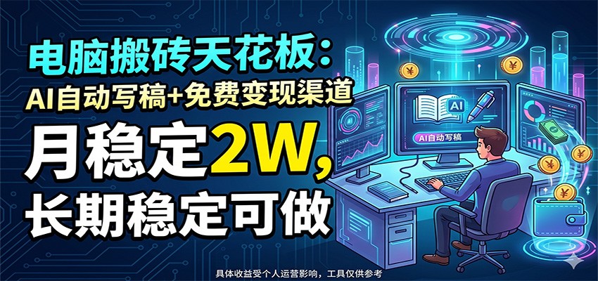 电脑搬砖天花板：AI自动写稿+免费变现渠道，月稳定2W，长期稳定可做-翌晨科技网