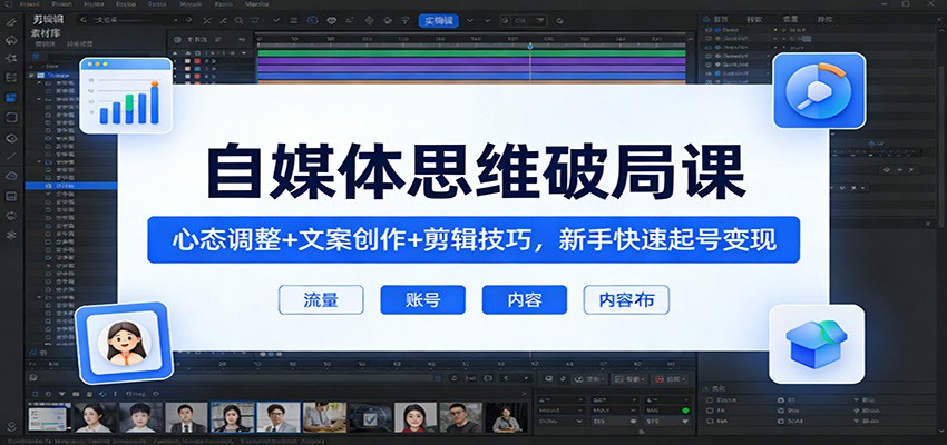 自媒体思维破局课：心态调整+文案创作+剪辑技巧，新手快速起号变现-翌晨科技网